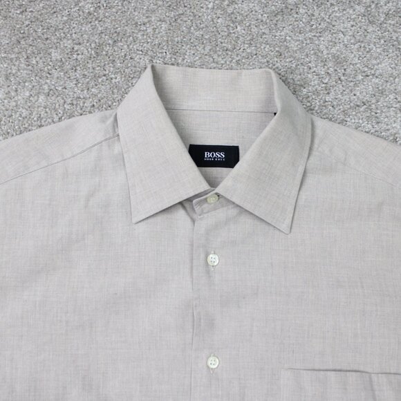 BOSS Hugo Boss Shirt Mens 16, 32/33 Beige 100% Cotton Long Sleeve Button Up - Picture 6 of 14